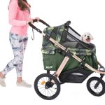 Jogging Sports Stroller with Comfort Rubber Wheels/Zipper-Less Entry/1-Hand Quick Fold/Aluminum Frame for Small/Medium Dogs, Cats and Pets (Green Camo)