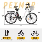 PEXMOR Electric Bike for Adults, 350W (Peak 500W) City Commuter Ebike 36V 12.5AH Removable Battery, 26" Cruiser Electric Bicycle Shimano 6-Speed | Dual Shock Absorber | Basket - Image 9