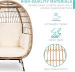 Best Choice Products Wicker Egg Chair, Oversized Indoor Outdoor Lounger for Patio, Backyard, Living Room w/ 4 Cushions, Steel Frame, 440lb Capacity - Ivory - Image 17